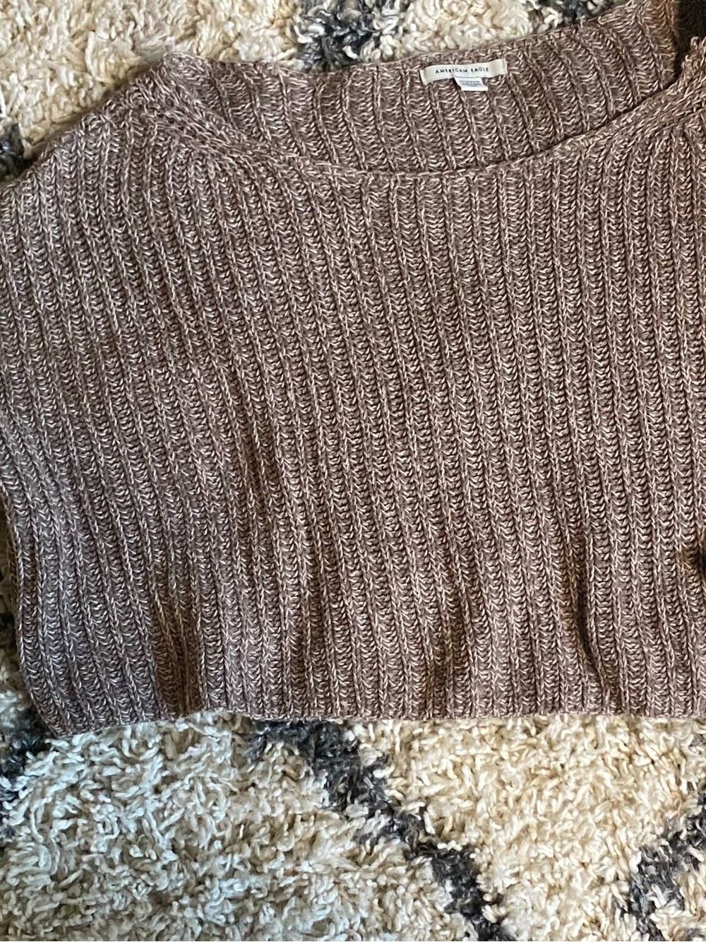 American Eagle Cropped Crewneck Sweater—Brown